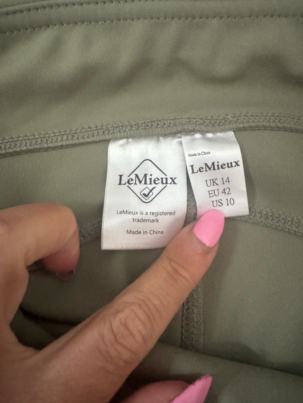 LeMieux Naomi Pull On Breech - Fern- Full Seat Silicone Grip - Size UK14/ US10 - Picture 9 of 14